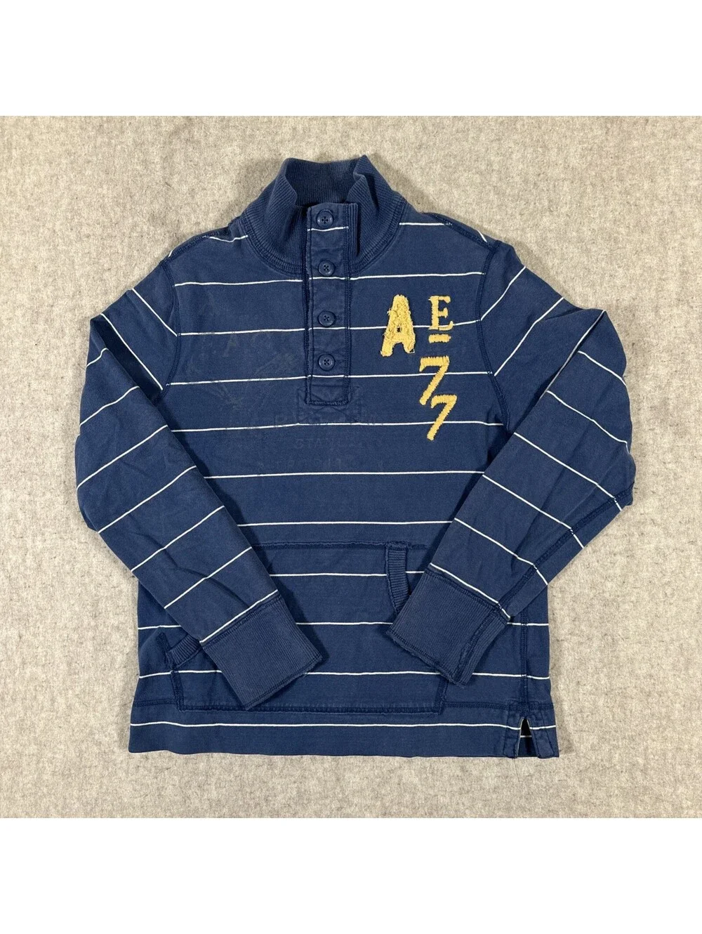 American Eagle Sweater Medium Blue Stripe Collar Blue Vintage Fit Y2K